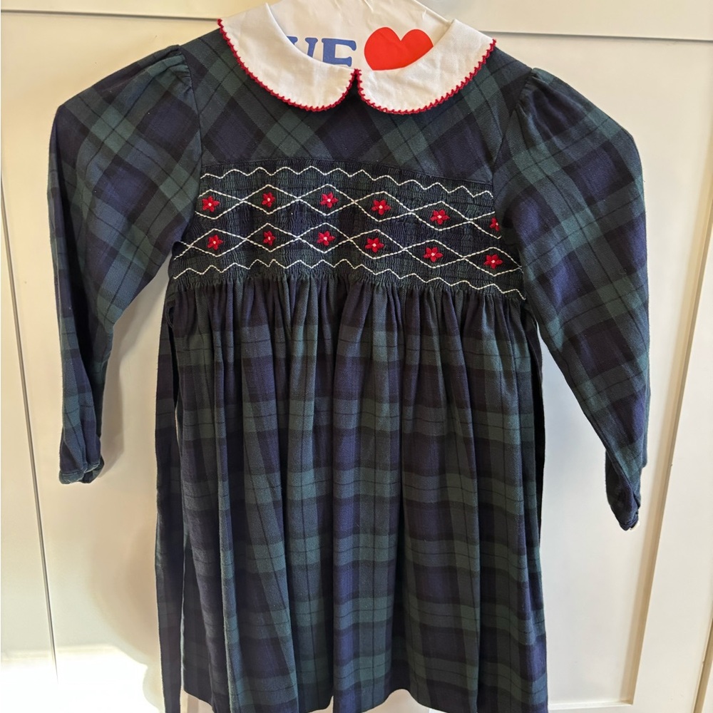 Trotters of London 3T - Plaid Long Sleeve Dress with Embroidered Collar